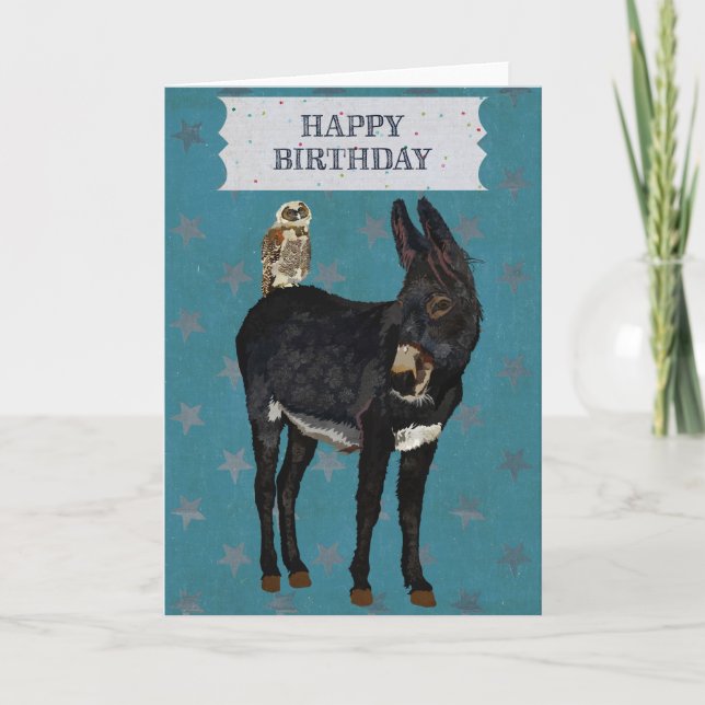 Carte INDIGO DONKEY & OWL Birthday Card (Devant)