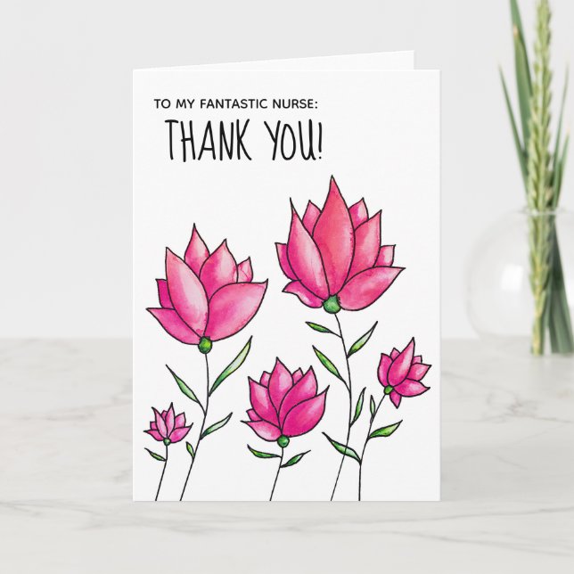 Carte Infirmière Aquarelle Fleurs Merci (Devant)
