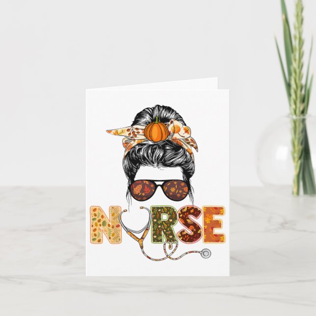 Carte Infirmière automne Thanksgiving Stethocope Scrub R (Devant)