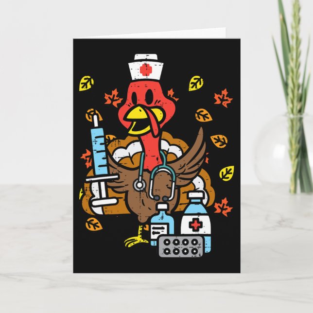 Carte Infirmière de dinde de Thanksgiving automne scrub  (Devant)