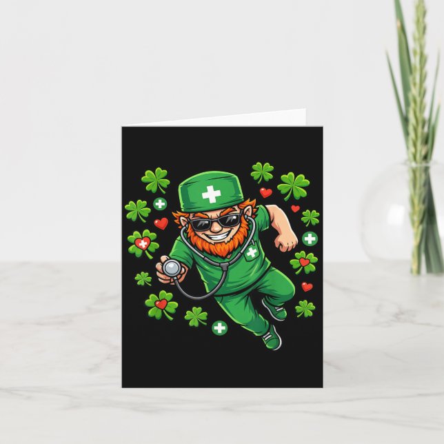 Carte Infirmière de la Saint-Patrick Leprechaun Stéthosc (Devant)