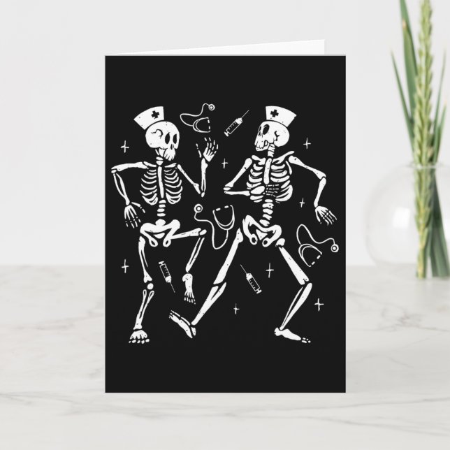 Carte Infirmière drôle de squelette dansant Halloween Co (Devant)