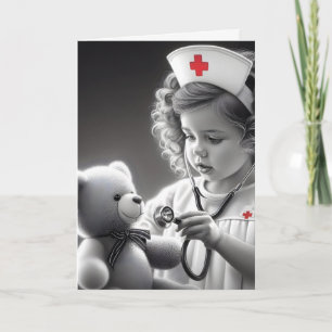 Carte Infirmière enfant avec ours en peluche