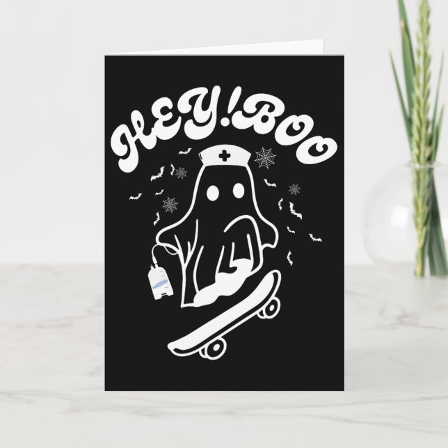 Carte Infirmière fantôme cool Hey Boo drôle d'Halloween  (Devant)