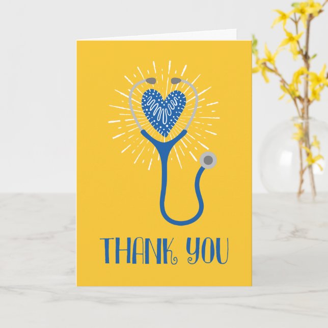Carte Infirmière Merci Stethoscope bleu jaune Merci (Fleur jaune)