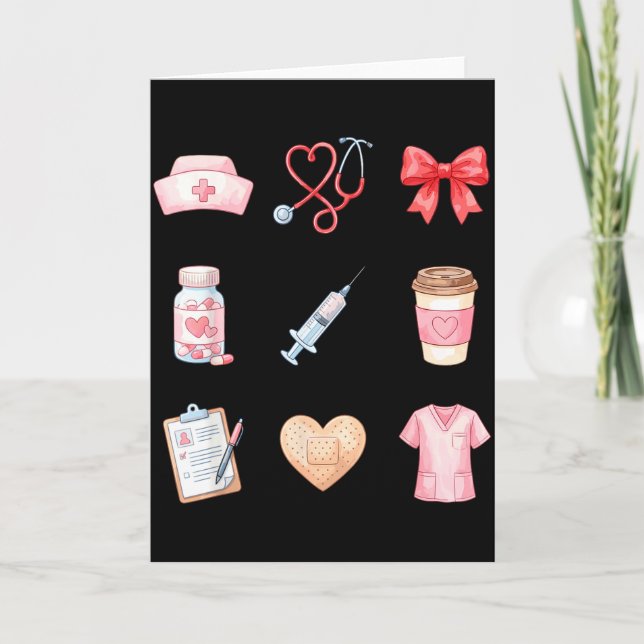 Carte Infirmière rose Saint-Valentin Stéthoscope Blouse  (Devant)