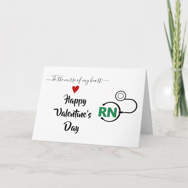Carte Infirmière stéthoscope Valentines jour vert RN (Devant)