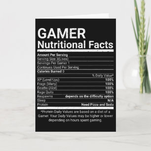 Carte Informations nutritionnelles pour gamers Jeux vidé