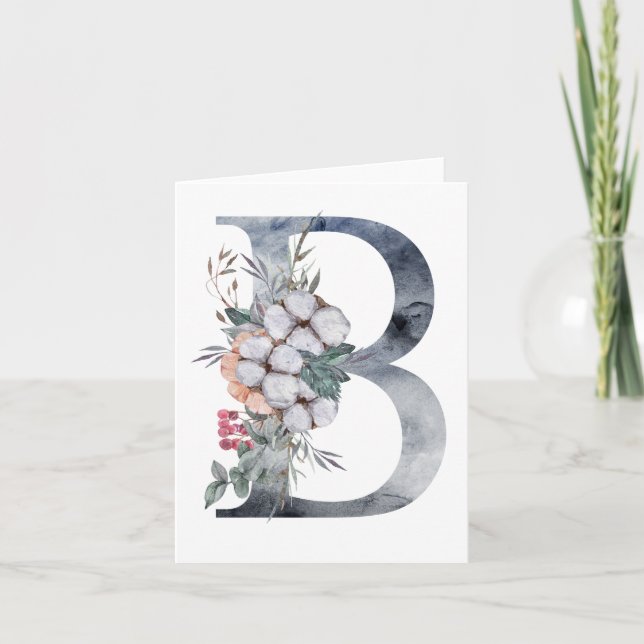 Carte Initiale B Monogramme Floral Bleu (Devant)