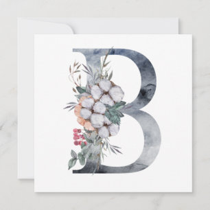 Carte Initiale B Monogramme Floral Bleu