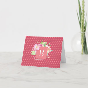 Carte Initiale Monogrammée Points Roses & Floral Corail 