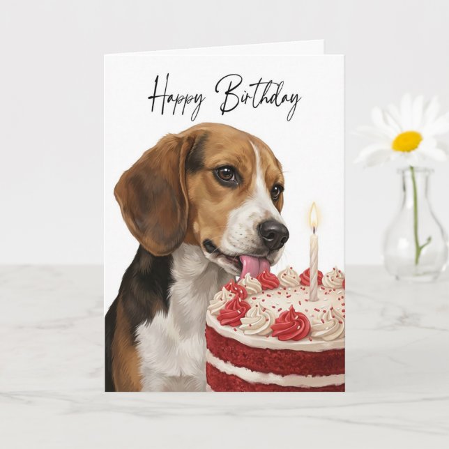 Carte Inspecteur de gâteau d'anniversaire Beagle (Petite plante)