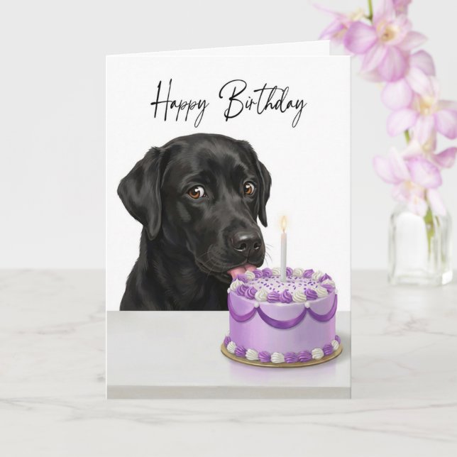 Carte Inspecteur de gâteau d'anniversaire Black Lab (Orchidée)