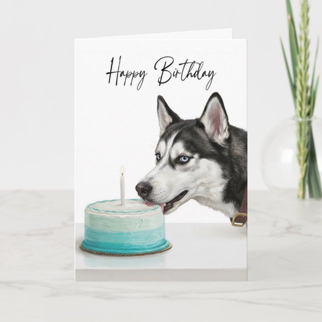 Carte Inspecteur de gâteau d'anniversaire de Husky sibér (Devant)