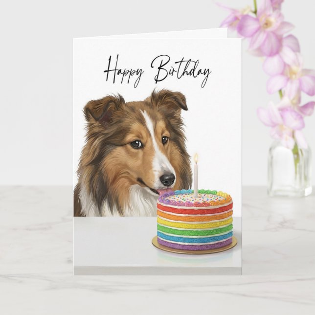 Carte Inspecteur de gâteau d'anniversaire Sheltie (Orchidée)