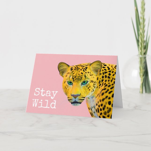 Carte Inspiré Leopard Restez rose sauvage (Devant)