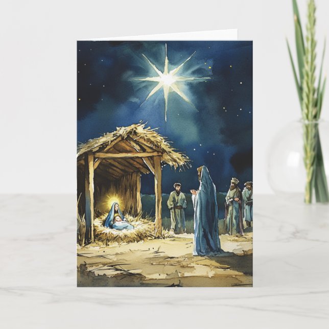 Carte Intérieur vide | Scène de la Nativité à l'aquarell (Devant)