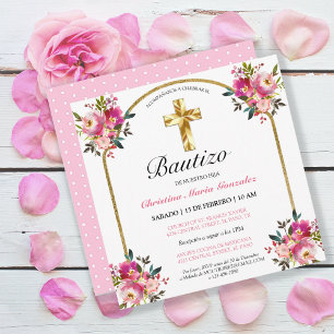 Carte Invitación Bonita Del Bautismo De La Cruz Del Oro