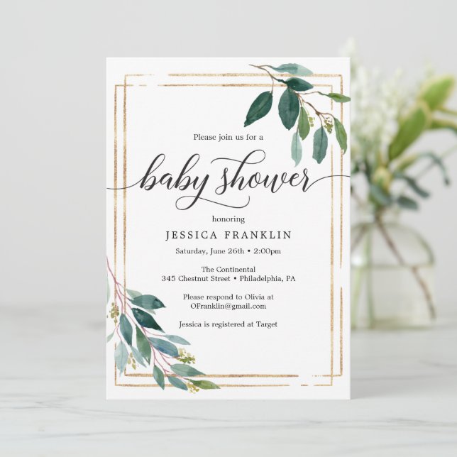 Carte Invitation Baby shower vert (Debout devant)