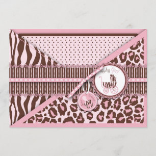 Carte Invitation Cheetah Girl Pink C