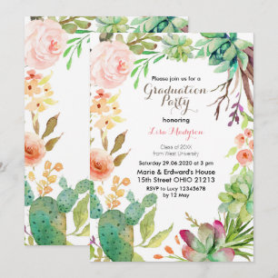 Carte Invitation de la fête de graduation de Cactu
