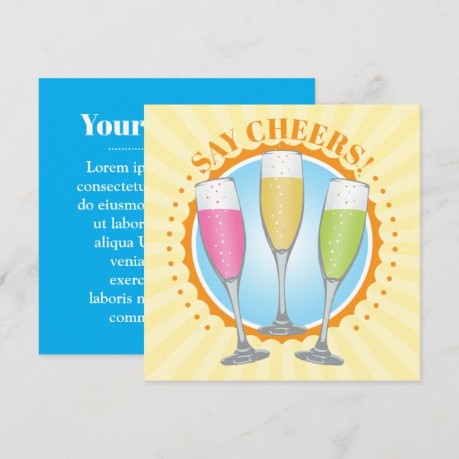 Carte Invitation de Lunettes de Champagne colorées (Devant / Derrière)