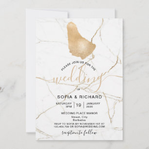 Carte Invitation Destination de Mariage Barbade Or