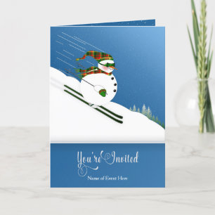 Carte Invitation, Événement d'hiver, Happy Snowman Skiin