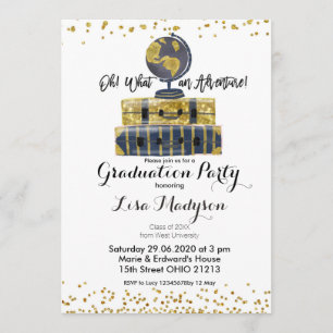 Carte Invitation Gold Globe Adventure Graduation P