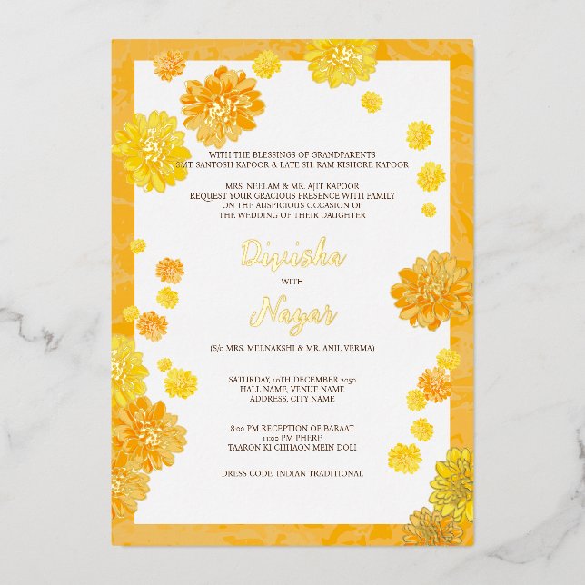 Carte Invitation Mariage Floral - Marigold Design (Recto)