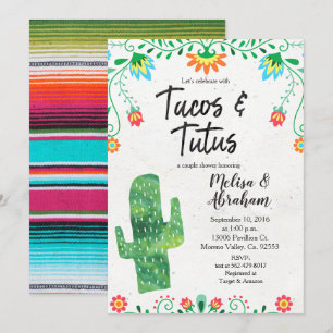 Carte Invitation Tacos et Tutus Fiesta Baby shower