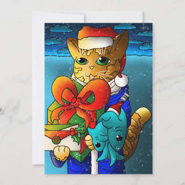 Carte Invité du chat de Noël (Devant)