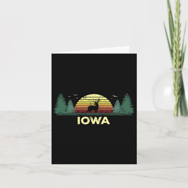Carte Iowa Vintage Deer Chasse Sunset Souvenir (Devant)