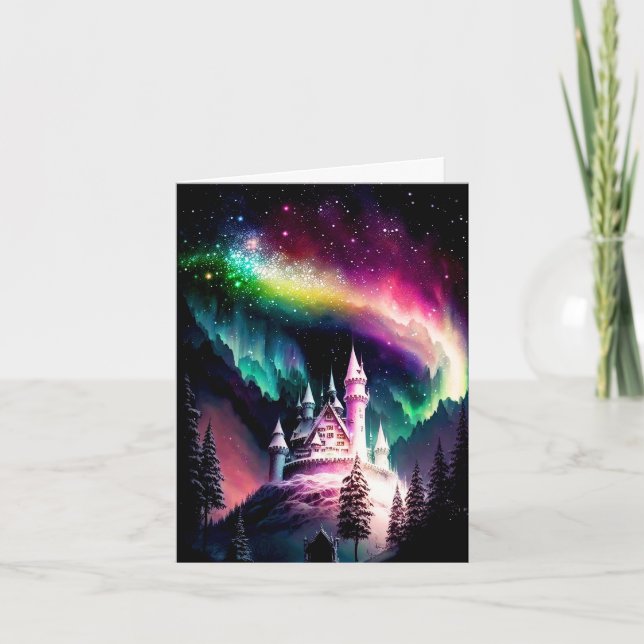 Carte Iridescente Aurora Borealis au-dessus du château e (Devant)