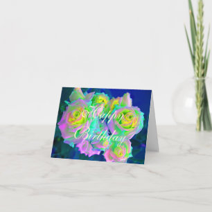 Carte Iridescente esthétique Anniversaire Rose précoce