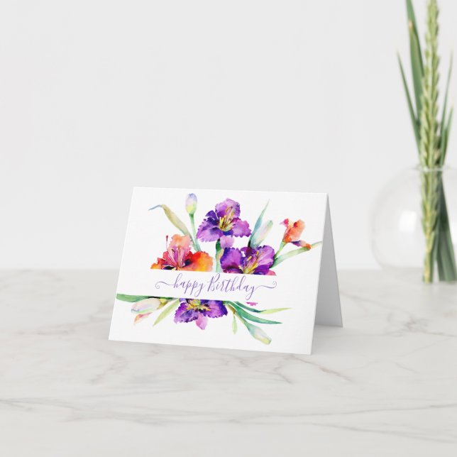 Carte Iris aquarelle violette personnalisée  (Devant)
