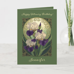 Carte Iris Fleurs de naissance de février Art Nouveau