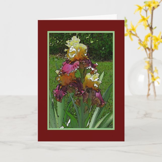 Carte Iris/Jaune Et Bourgogne/Joyeux Anniversaire (Fleur jaune)