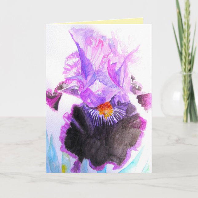 Carte Iris Pourpre Fleur Aquarelle Floral Anniversaire (Devant)