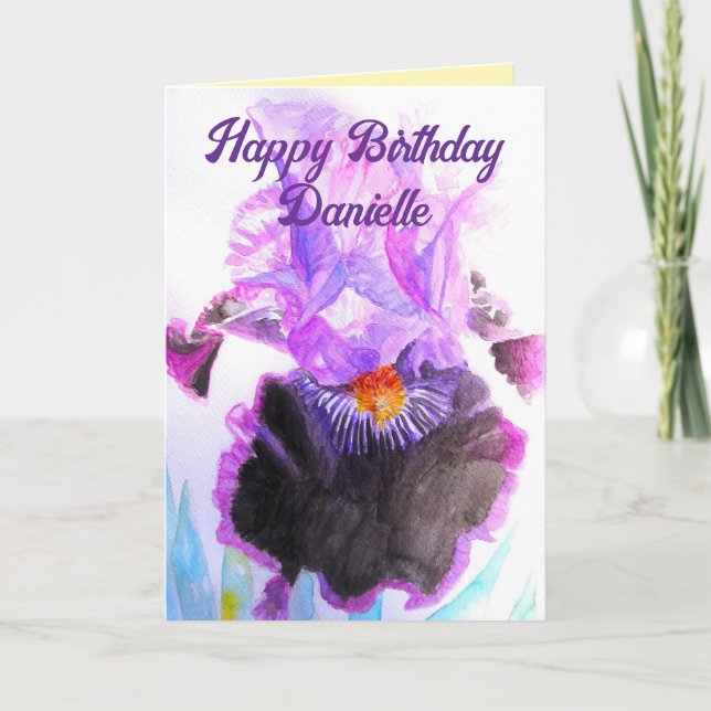 Carte Iris Pourpre Fleur Aquarelle Florale Anniversaire (Devant)