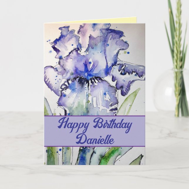 Carte Iris Pourpre Fleur Aquarelle Florale Anniversaire (Devant)