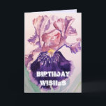 Carte Iris Watercolor Purple Garden Floral Anniversaire<br><div class="desc">Iris Watercolor Purple Garden Floral Carte d'anniversaire. Une carte magnifique,  son vide laissé à l'intérieur pour que vous puissiez ajouter votre propre message. Conçu à partir d'une de mes aquarelles iris originales.</div>
