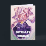 Carte Iris Watercolor Purple Garden Floral Anniversaire<br><div class="desc">Iris Watercolor Purple Garden Floral Carte d'anniversaire. Une carte magnifique,  son vide laissé à l'intérieur pour que vous puissiez ajouter votre propre message. Conçu à partir d'une de mes aquarelles iris originales.</div>