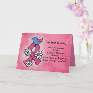 Carte Irish Blessing Breast Cancer rose Ribbon Bleu Oise