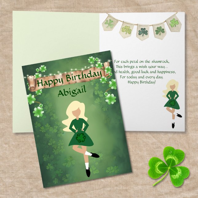 Carte Irish Dance Shamrock Wishes Blond Hair Birthday (Créateur téléchargé)