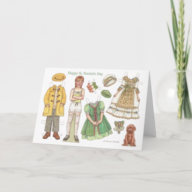 Carte Irish Girl St. Patrick's Day Paper Doll Card (Devant)