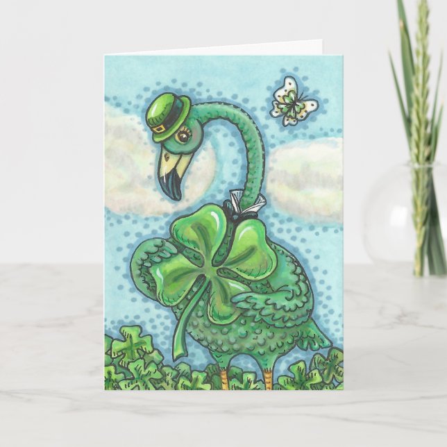Carte Irish Green Flamant rose ST. PATRICK'S DAY CARD Ve (Devant)