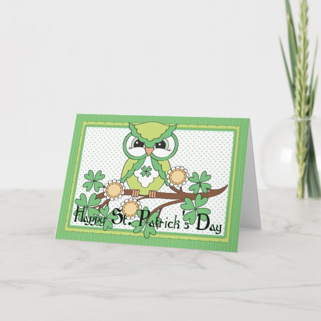 Carte Irish Owl Happy St. Patrick's Day Greeting Card (Devant)