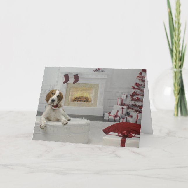 Carte Irish Red and White Setter Puppy Holiday Card (Devant)