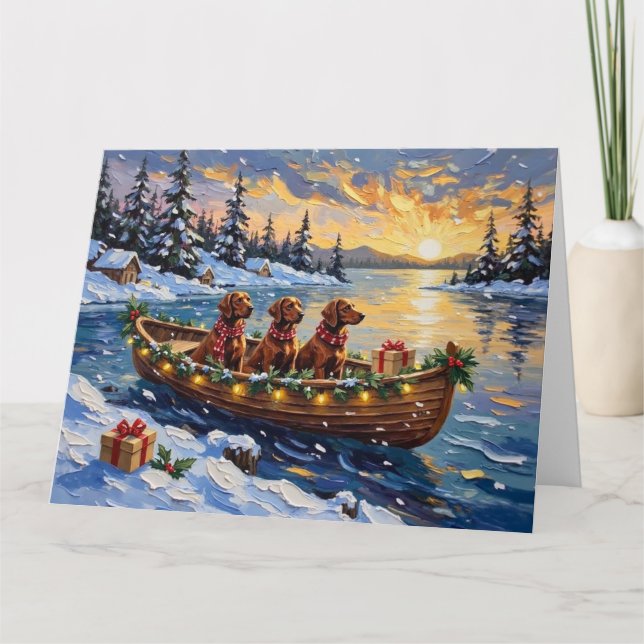 Carte Irish Red Setter Christmas Boat Holiday (Devant)